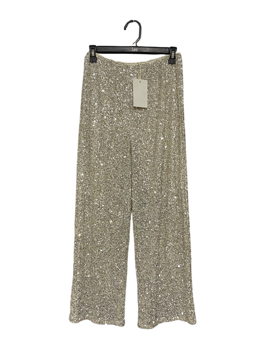 ZARA |XS | WAIST 26 | A73 |  SILVER SEQUIN SPARKLY WIDE-LEG TROUSERS