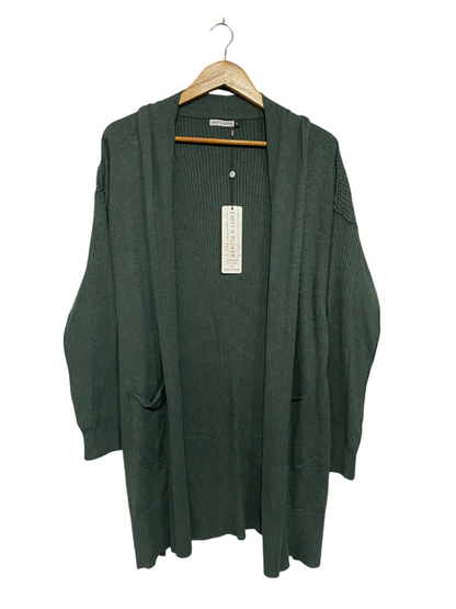 ZAKET & PLOVER |M | BUST 21 | A73 |  DARK GREEN RIBBED OPEN-FRONT LONG CARDIGAN