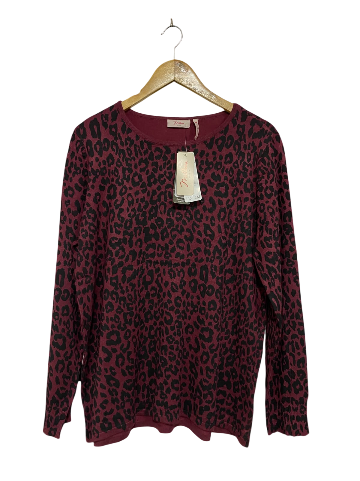 MILLERS |M | BUST 20 | A73 |  WOMAN BURGUNDY ANIMAL PRINT CREW-NECK LONG-SLEEVE TOP