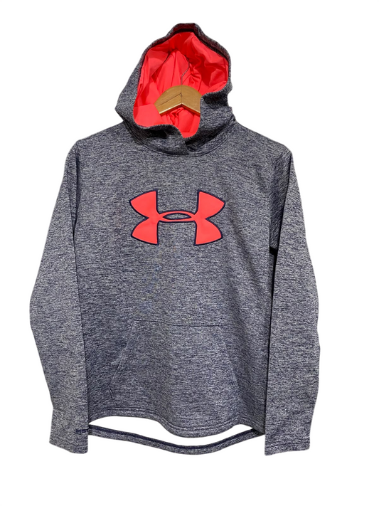 UNDER ARMOUR |S | BUST 20 | A73 |  HEATHER GREY & NEON PINK COLDGEAR LOGO HOODIE