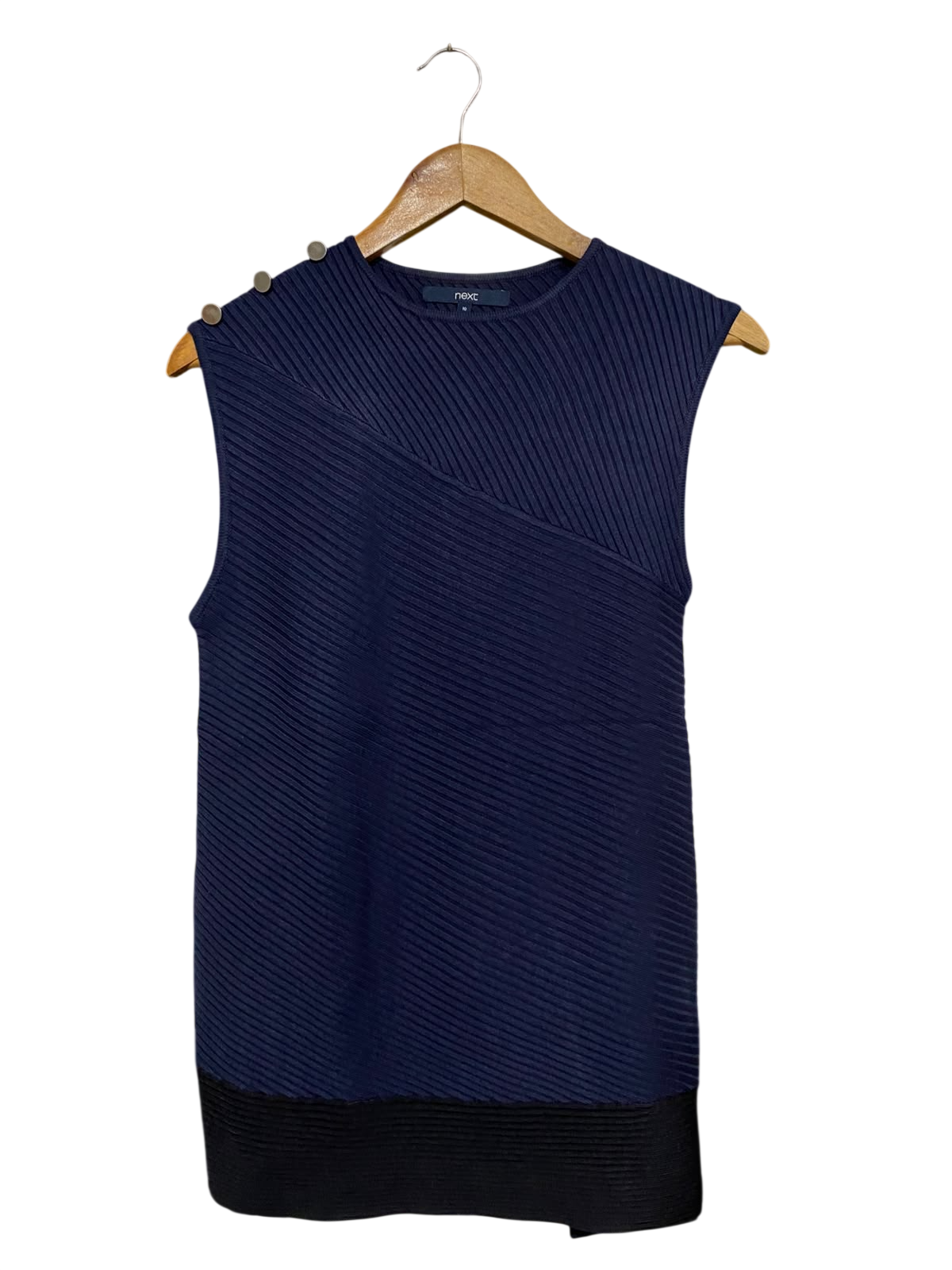NEXT |S | BUST 15  | A73 |  NAVY BLUE RIBBED SHOULDER-BUTTON SLEEVELESS TOP