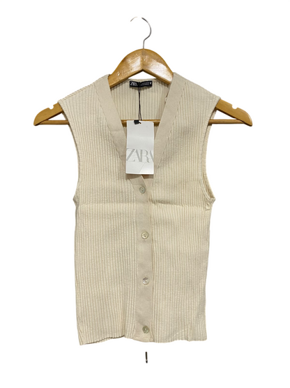 ZARA |M | BUST 11  | A73 |  BEIGE RIBBED V-NECK BUTTON-UP SLEEVELESS VEST TOP