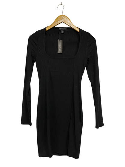 PRETTYLITTLETHING |S | BUST 15 | A73 |  BLACK SQUARE-NECK RIBBED LONG-SLEEVE BODYCON DRESS
