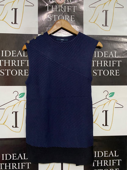 NEXT |S | BUST 15  | A73 |  NAVY BLUE RIBBED SHOULDER-BUTTON SLEEVELESS TOP