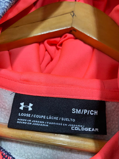 UNDER ARMOUR |S | BUST 20 | A73 |  HEATHER GREY & NEON PINK COLDGEAR LOGO HOODIE