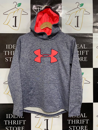 UNDER ARMOUR |S | BUST 20 | A73 |  HEATHER GREY & NEON PINK COLDGEAR LOGO HOODIE