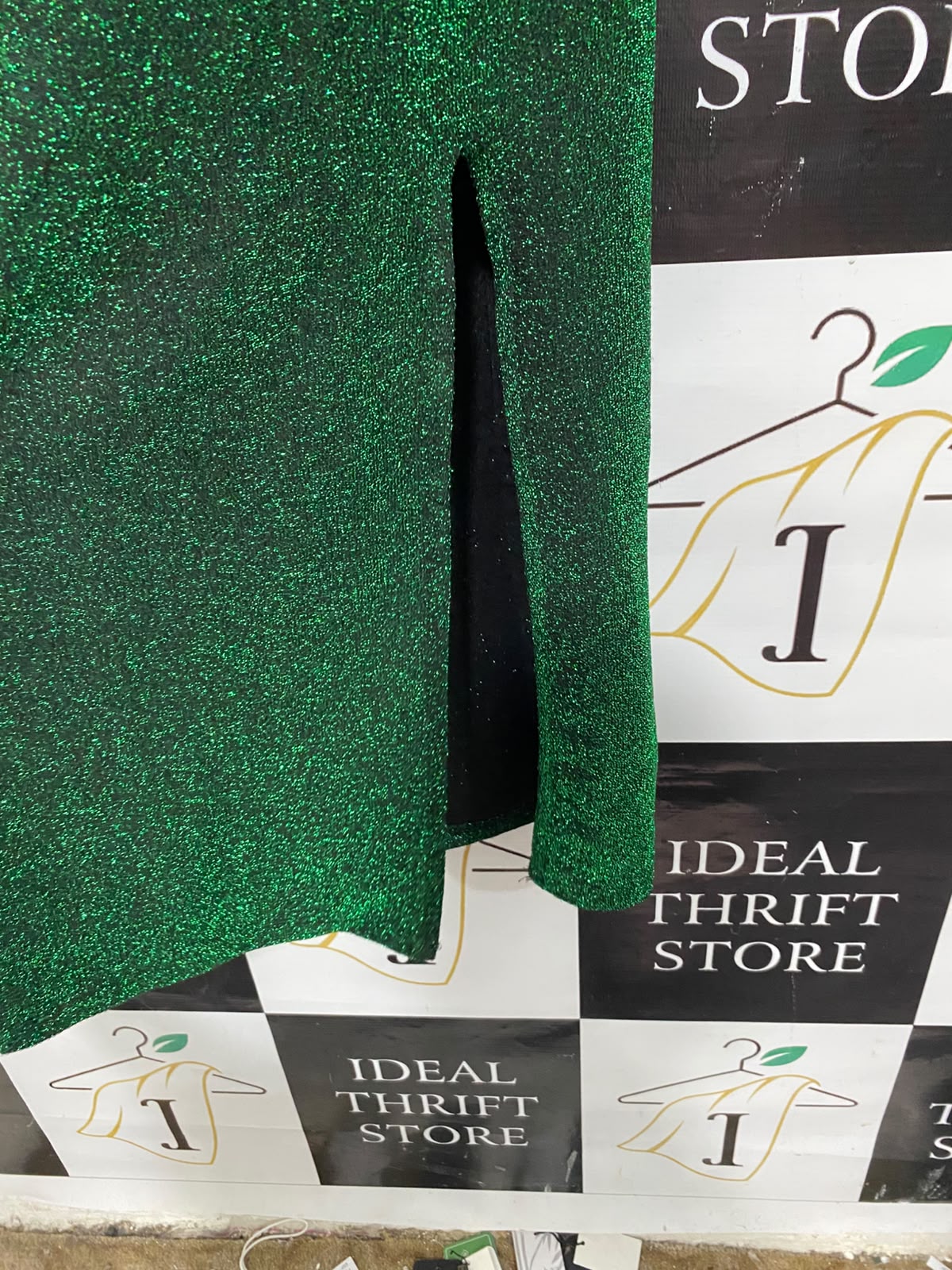 |L | BUST 15  | A73 | EMERALD GREEN METALLIC SHIMMER COWL NECK SLIP DRESS