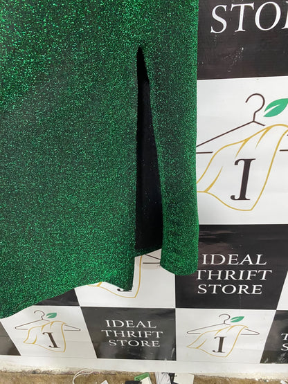 |L | BUST 15  | A73 | EMERALD GREEN METALLIC SHIMMER COWL NECK SLIP DRESS