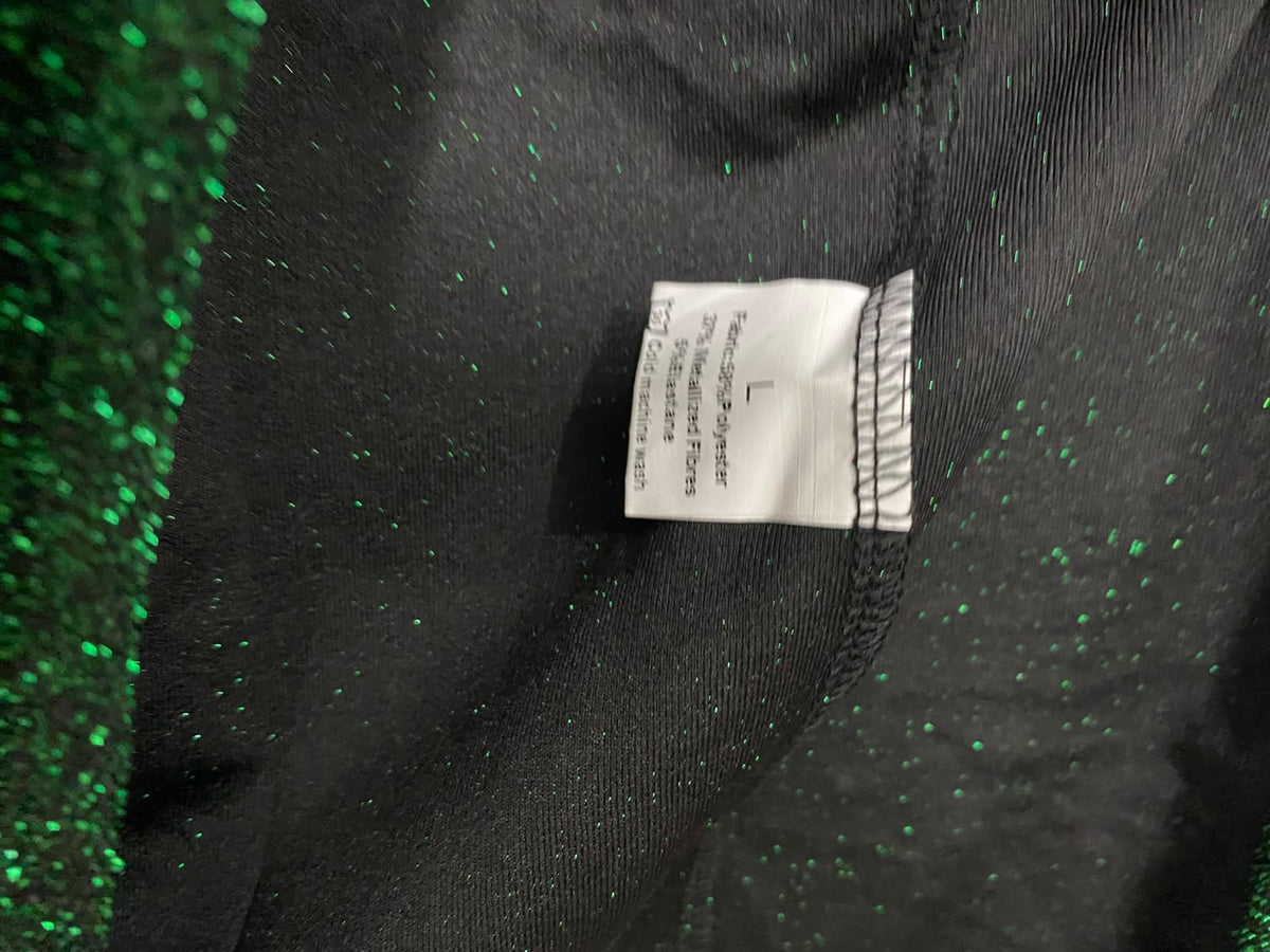 |L | BUST 15  | A73 | EMERALD GREEN METALLIC SHIMMER COWL NECK SLIP DRESS