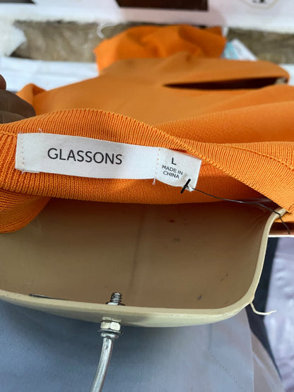 GLASSONS |L | BUST 15 | A73 |  ORANGE CUT-OUT WAIST LONG-SLEEVE MIDI DRESS