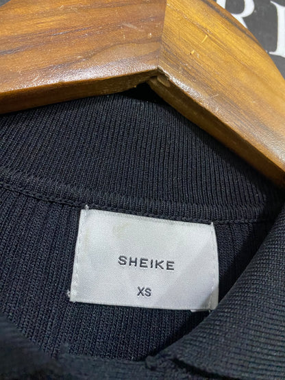 SHEIKE |XS | BUST 12  | A73 |  BLACK RIBBED POLO COLLAR BUTTON-UP LONG-SLEEVE MIDI DRESS