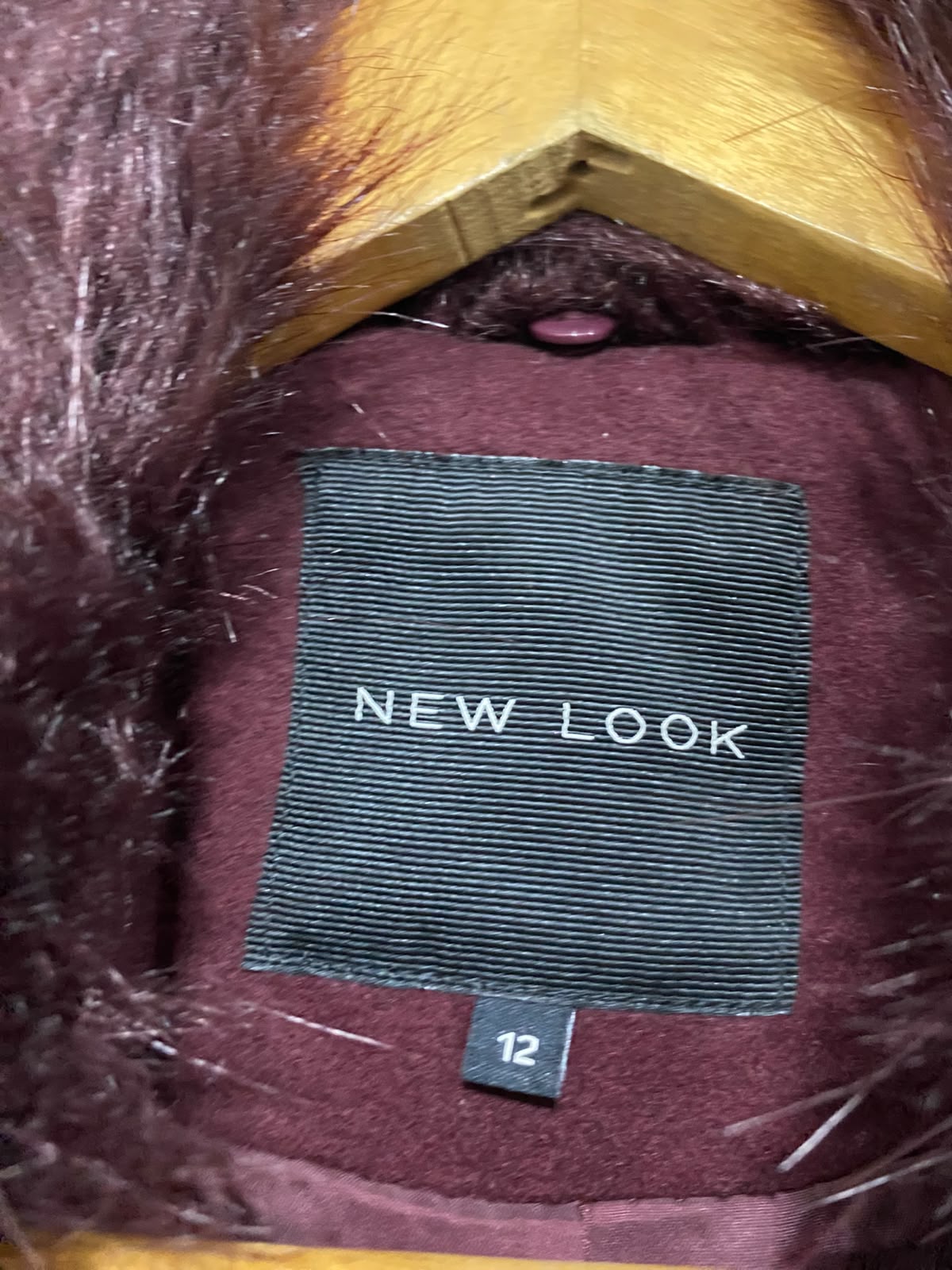 NEW LOOK |M | BUST 20 | A73 |  BURGUNDY FAUX FUR COLLAR BELTED WINTER COAT