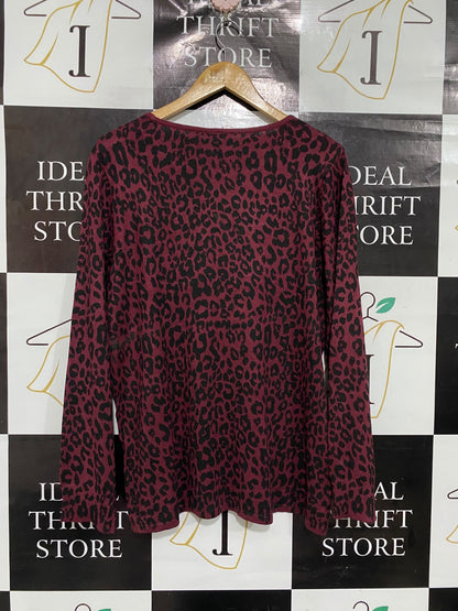 MILLERS |M | BUST 20 | A73 |  WOMAN BURGUNDY ANIMAL PRINT CREW-NECK LONG-SLEEVE TOP