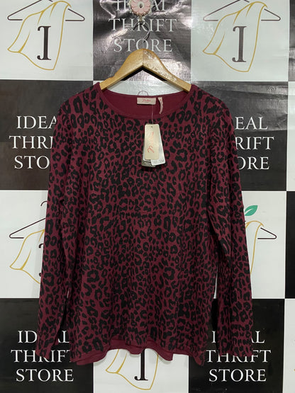 MILLERS |M | BUST 20 | A73 |  WOMAN BURGUNDY ANIMAL PRINT CREW-NECK LONG-SLEEVE TOP