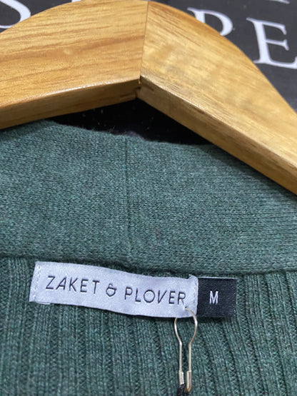 ZAKET & PLOVER |M | BUST 21 | A73 |  DARK GREEN RIBBED OPEN-FRONT LONG CARDIGAN