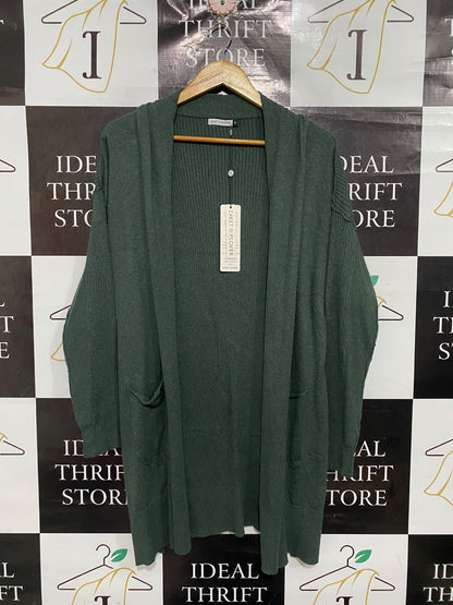 ZAKET & PLOVER |M | BUST 21 | A73 |  DARK GREEN RIBBED OPEN-FRONT LONG CARDIGAN