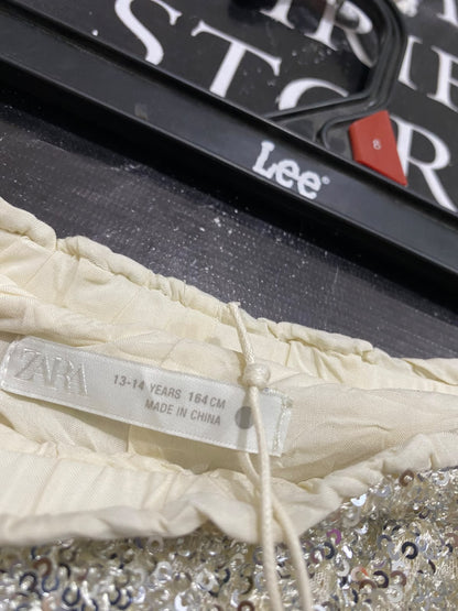 ZARA |XS | WAIST 26 | A73 |  SILVER SEQUIN SPARKLY WIDE-LEG TROUSERS