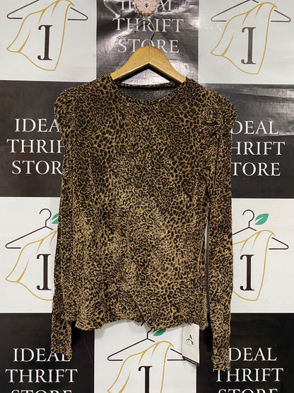 ANEWSTA |L | BUST 17 | A73 |  GOLD & BLACK ANIMAL PRINT METALLIC LONG-SLEEVE TOP