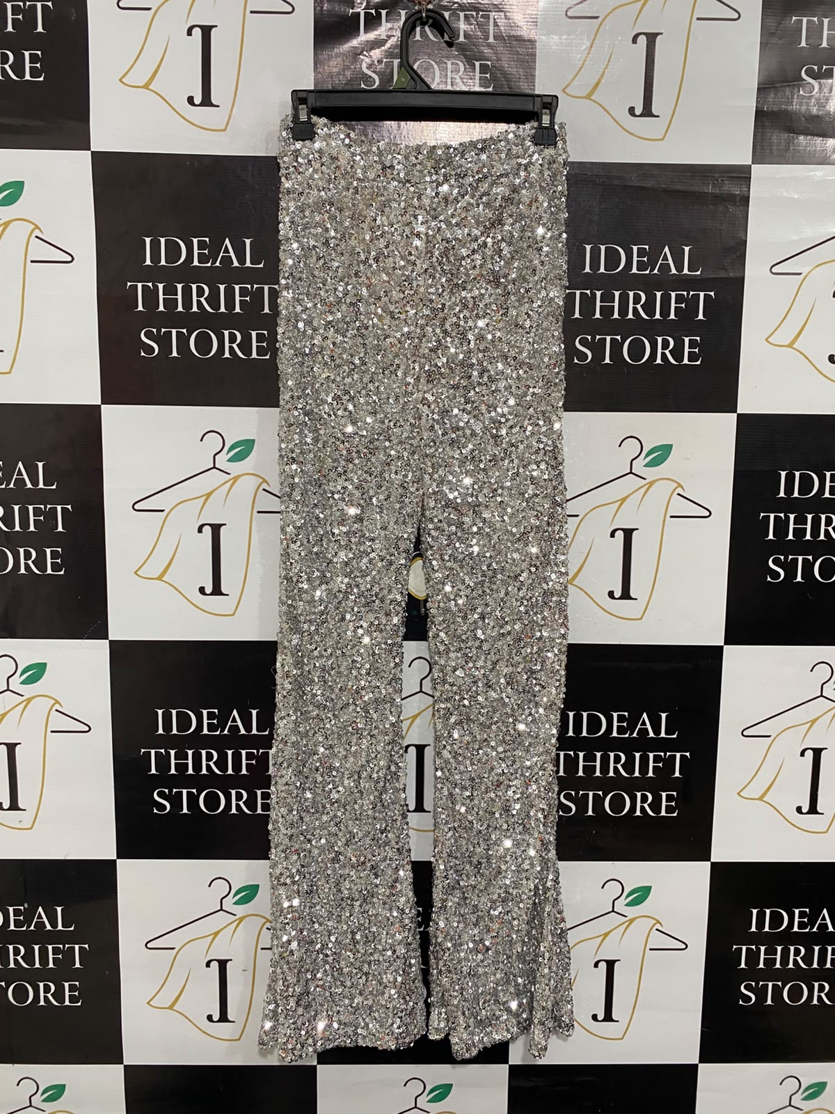 MESHKI  |S|  WAIST 26 | A73 |  SILVER SEQUIN SPARKLY WIDE-LEG TROUSERS