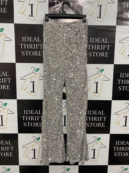 MESHKI  |S|  WAIST 26 | A73 |  SILVER SEQUIN SPARKLY WIDE-LEG TROUSERS