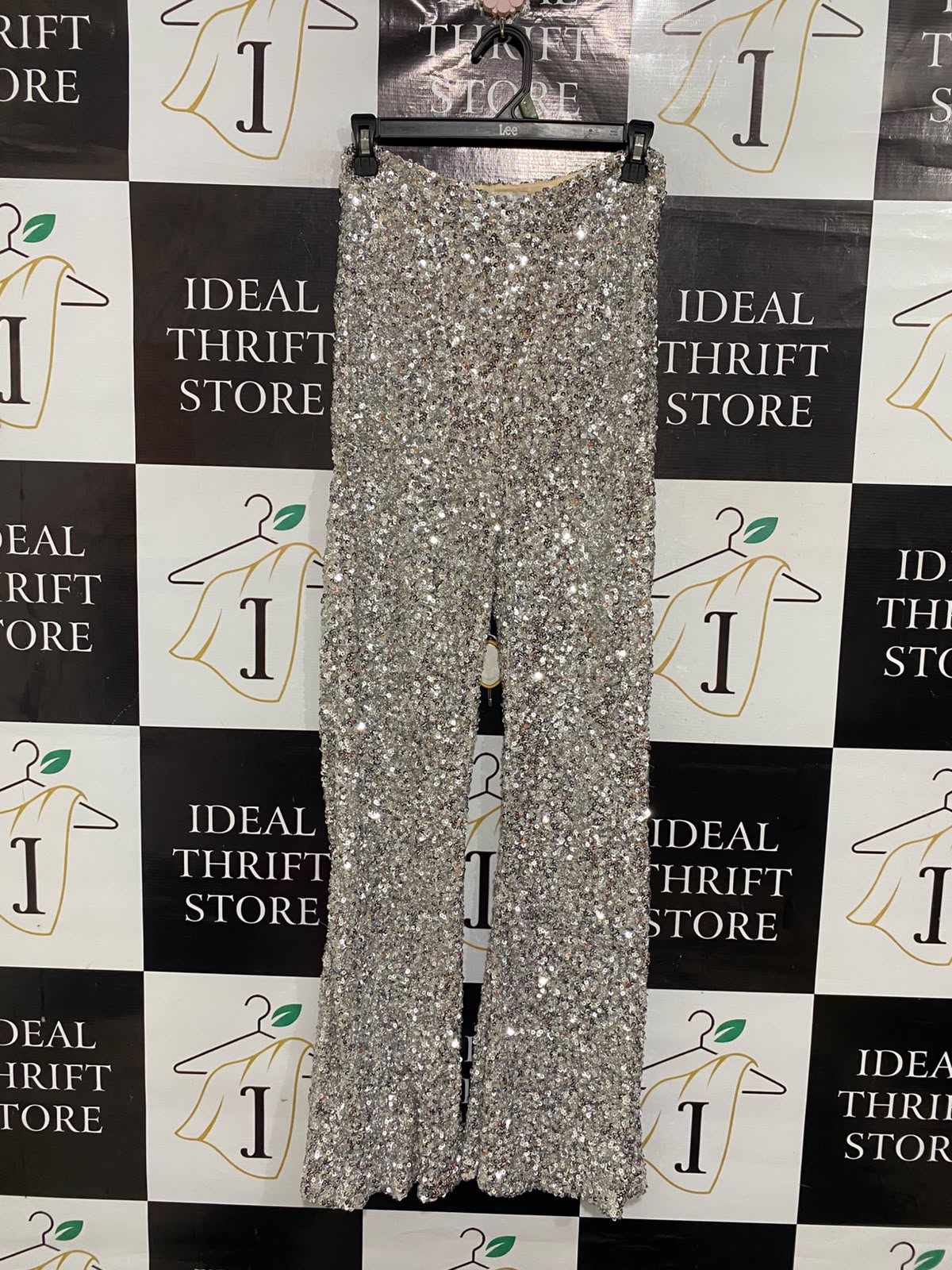 MESHKI  |S|  WAIST 26 | A73 |  SILVER SEQUIN SPARKLY WIDE-LEG TROUSERS