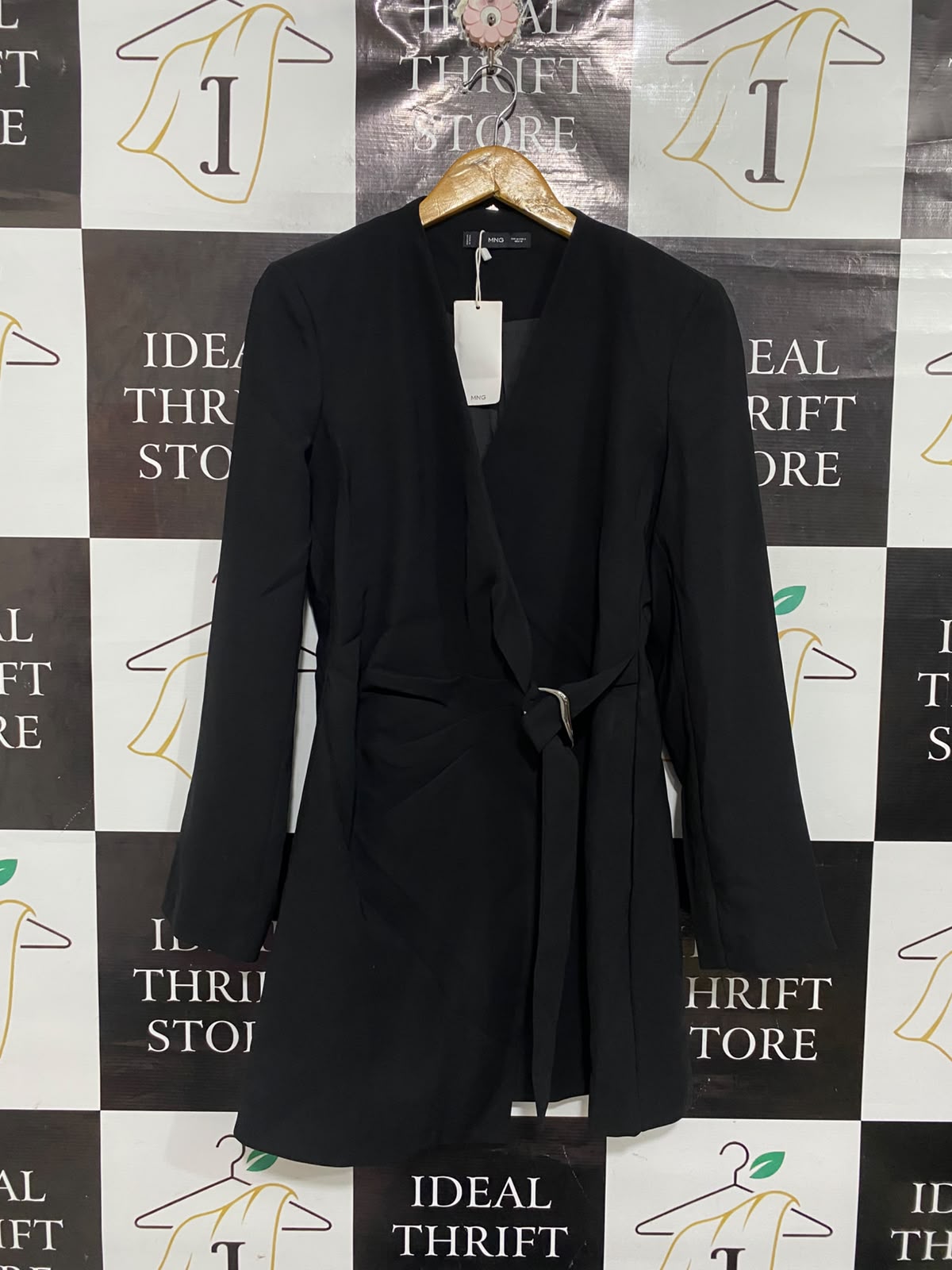 MNG |M | BUST 19 | A73 |  BLACK BELTED WRAP BLAZER DRESS