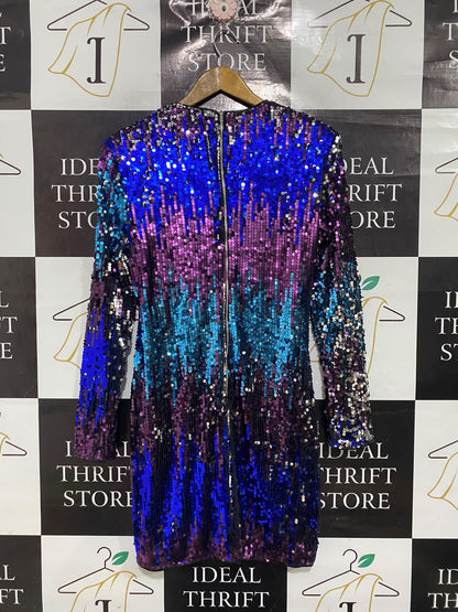 SHEIN |L | BUST 18 | A73 |  MULTI-COLOR SEQUIN SPARKLY LONG-SLEEVE PARTY DRESS