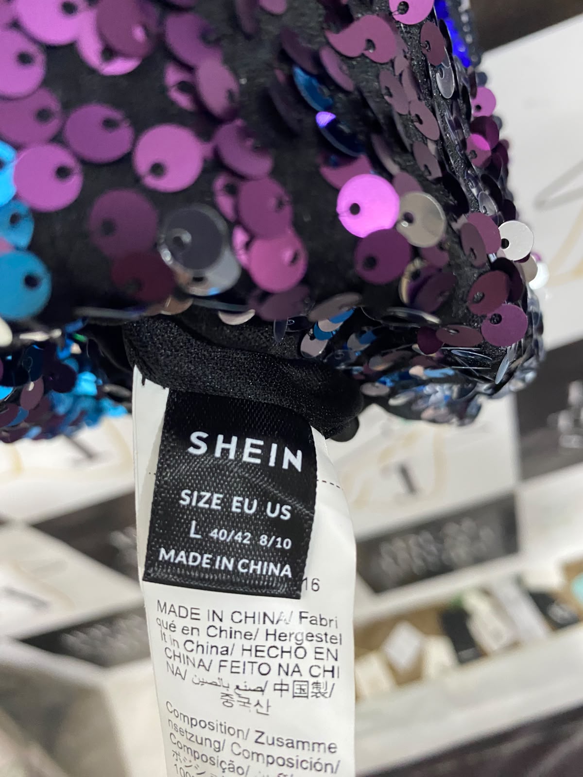 SHEIN |L | BUST 18 | A73 |  MULTI-COLOR SEQUIN SPARKLY LONG-SLEEVE PARTY DRESS