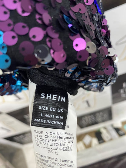 SHEIN |L | BUST 18 | A73 |  MULTI-COLOR SEQUIN SPARKLY LONG-SLEEVE PARTY DRESS