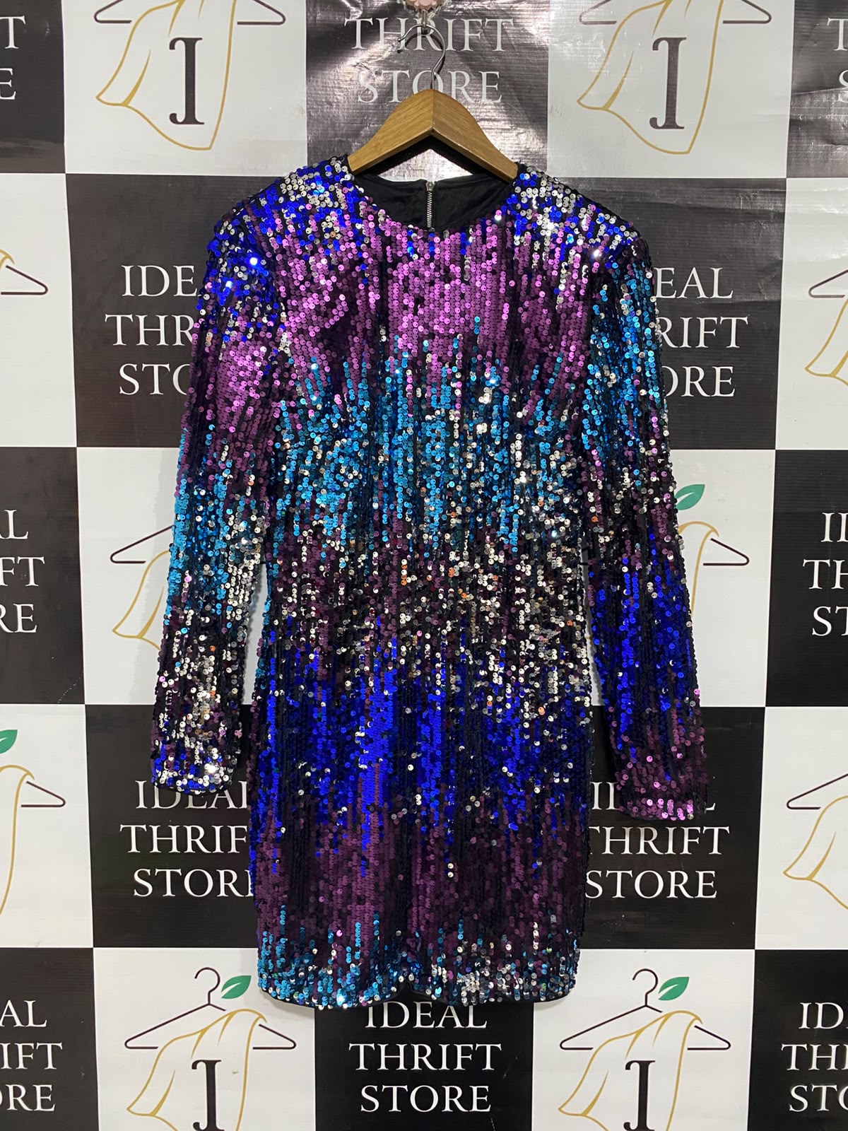 SHEIN |L | BUST 18 | A73 |  MULTI-COLOR SEQUIN SPARKLY LONG-SLEEVE PARTY DRESS
