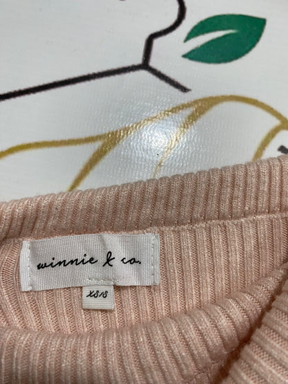 WINNIE & CO |XS/S | BUST 11 | A73 |  BLUSH PINK ASYMMETRIC NECKLINE RIBBED KNIT MIDI DRESS