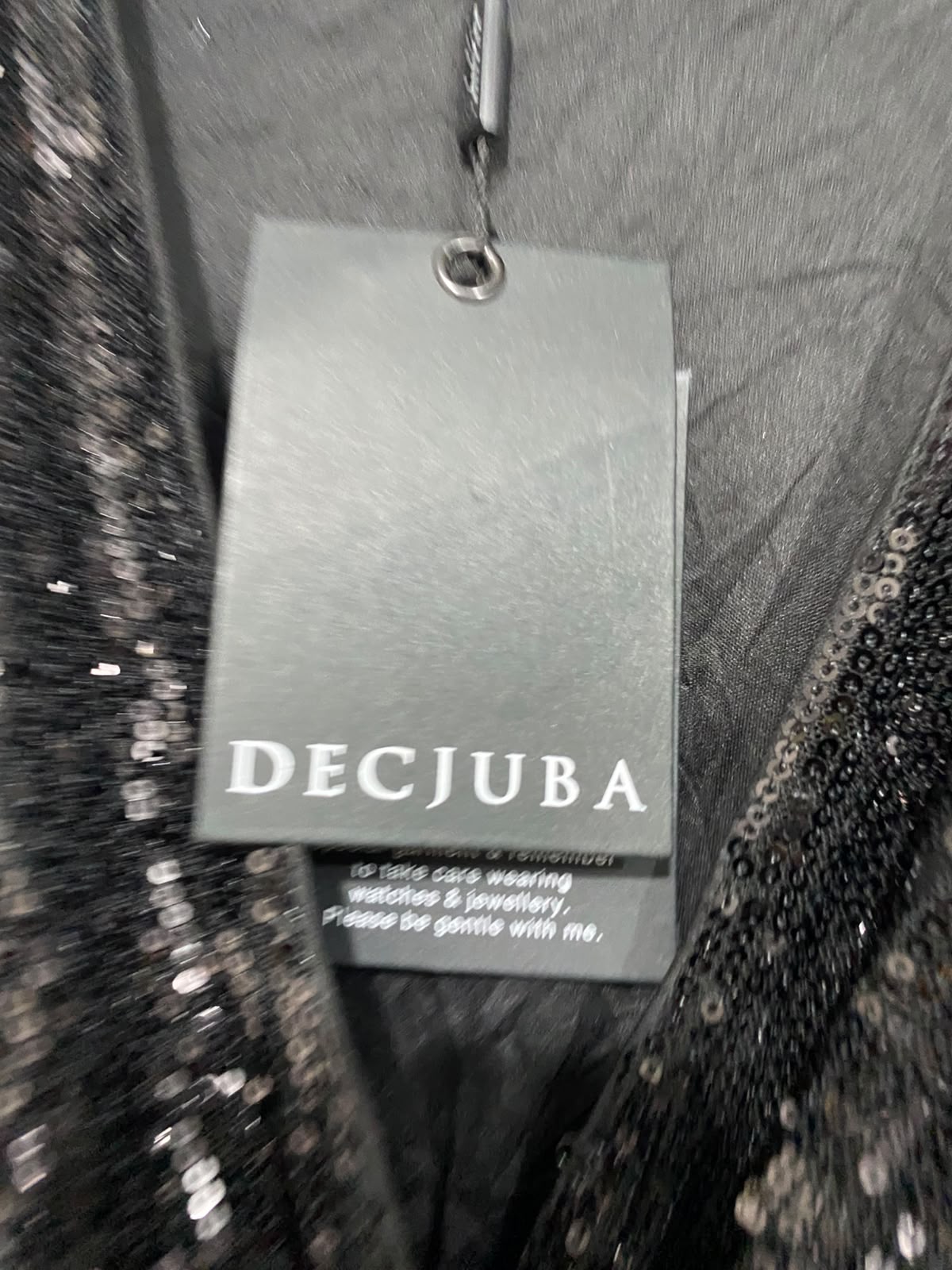 DECJUBA |L | BUST 18 | A73 |  BLACK SEQUIN SPARKLY WRAP BELTED PARTY DRESS