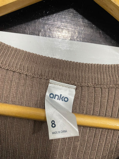 ANKO |S | BUST 12 | A73 |  BROWN RIBBED SCOOP-NECK LONG-SLEEVE TOP