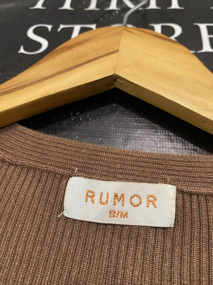 RUMOR |S/M | BUST 14 | A73 |  BROWN RIBBED BUTTON-UP CROPPED CARDIGAN TOP