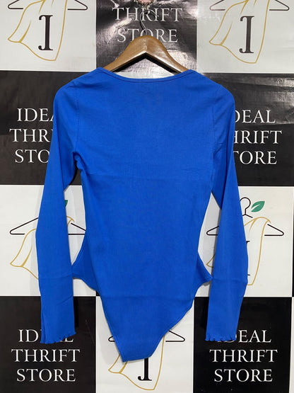 LILY LOVES |L | BUST 16 | A73 |  ROYAL BLUE RIBBED SCOOP-NECK LONG-SLEEVE BODYSUIT