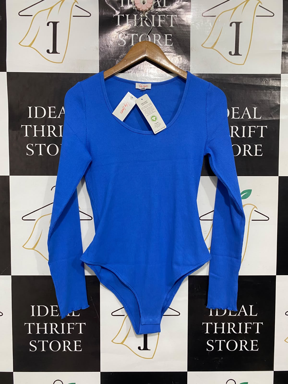 LILY LOVES |L | BUST 16 | A73 |  ROYAL BLUE RIBBED SCOOP-NECK LONG-SLEEVE BODYSUIT