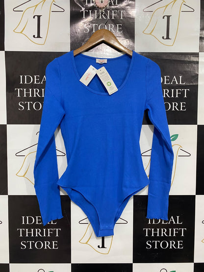LILY LOVES |L | BUST 16 | A73 |  ROYAL BLUE RIBBED SCOOP-NECK LONG-SLEEVE BODYSUIT