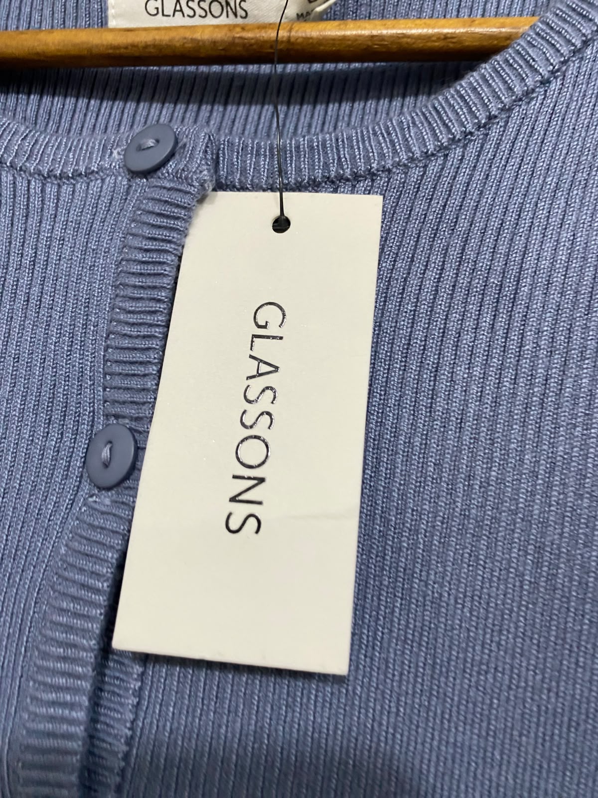 GLASSONS |L | BUST 13 | A73 |  DUSTY BLUE RIBBED BUTTON-FRONT SLEEVELESS TANK TOP