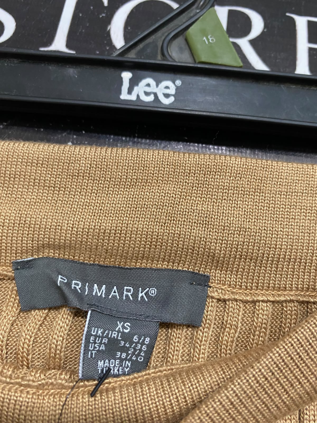 PRIMARK |XS | WAIST 26  | A72 |  BROWN RIBBED KNIT MIDI SKIRT