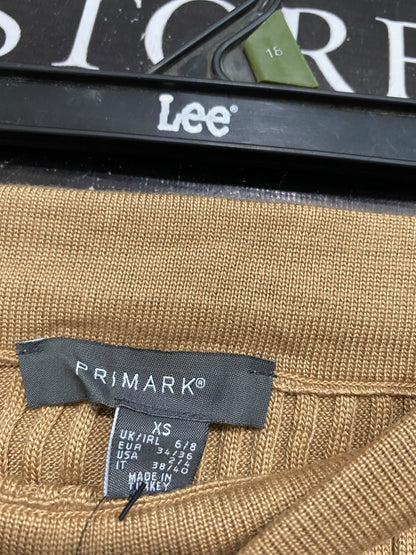 PRIMARK |XS | WAIST 26  | A72 |  BROWN RIBBED KNIT MIDI SKIRT