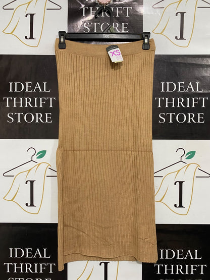 PRIMARK |XS | WAIST 26  | A72 |  BROWN RIBBED KNIT MIDI SKIRT