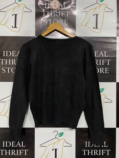 COCOLATTE |M | BUST 18 | A72 |  BLACK V-NECK BUTTON-DOWN KNIT CARDIGAN TOP