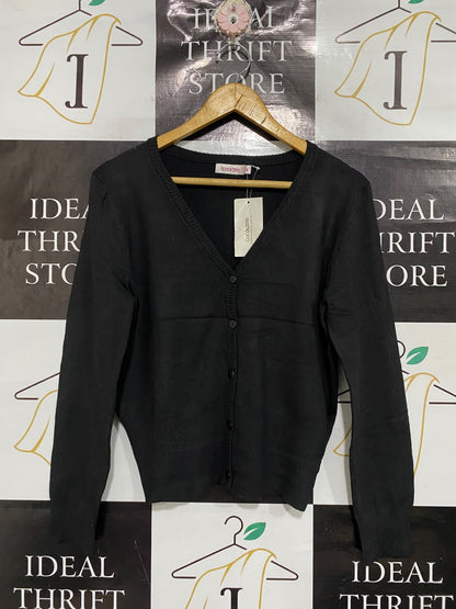 COCOLATTE |M | BUST 18 | A72 |  BLACK V-NECK BUTTON-DOWN KNIT CARDIGAN TOP