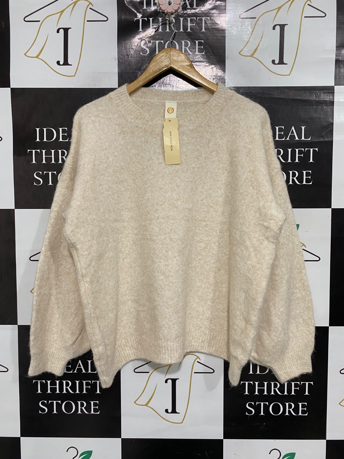 NEW COLLECTION  |XL | BUST 25 | A72 | OATMEAL FUZZY KNIT CREW-NECK OVERSIZED SWEATER