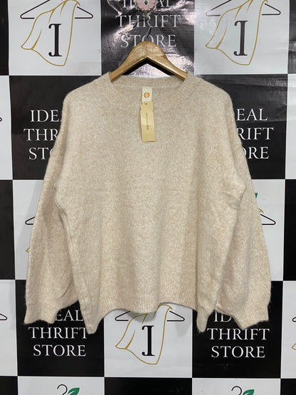 NEW COLLECTION  |XL | BUST 25 | A72 | OATMEAL FUZZY KNIT CREW-NECK OVERSIZED SWEATER