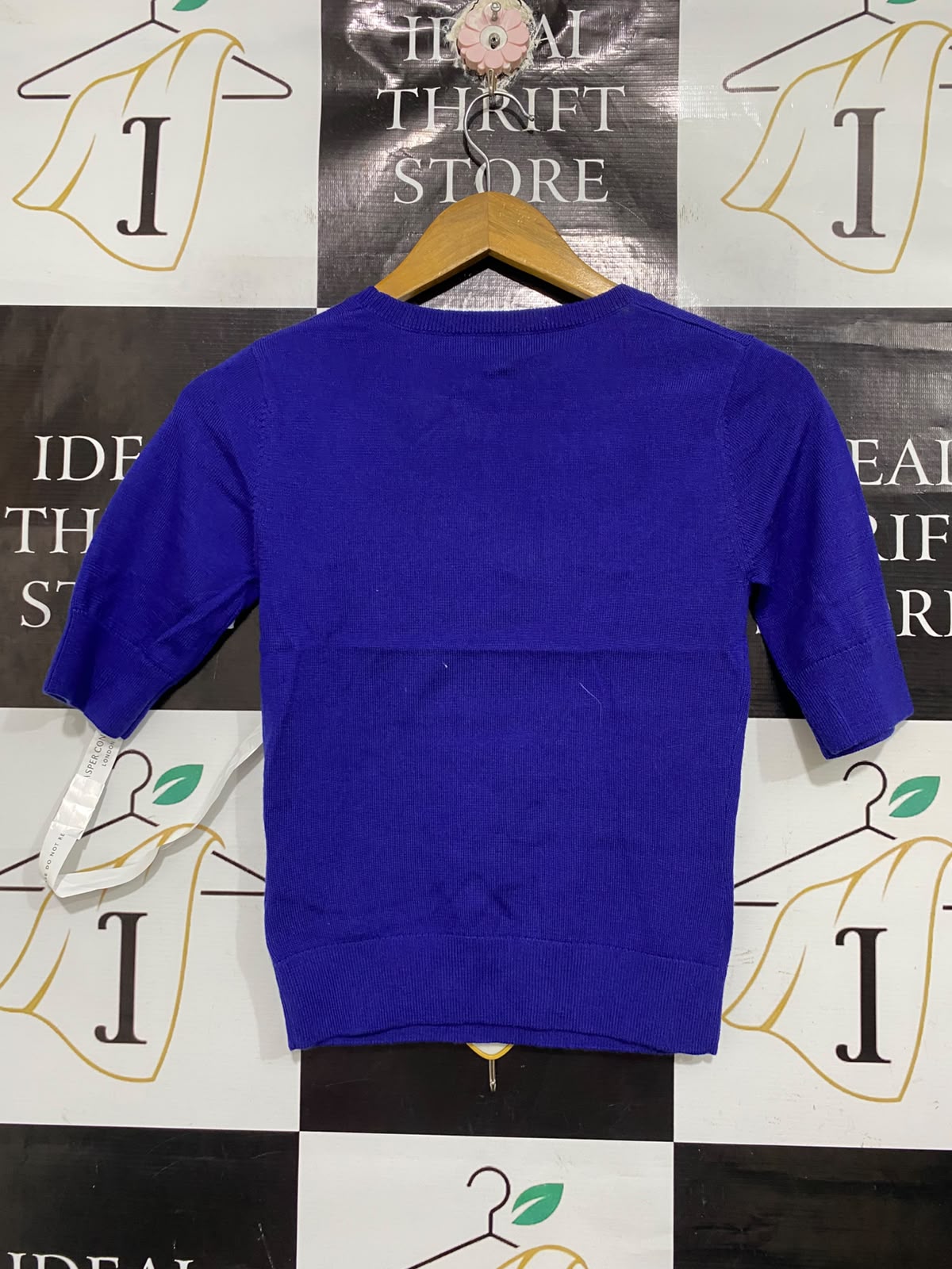 JASPER CONRAN |S | BUST 15 | A72 |  LONDON BLUE SQUARE-NECK HALF-SLEEVE RIBBED KNIT TOP