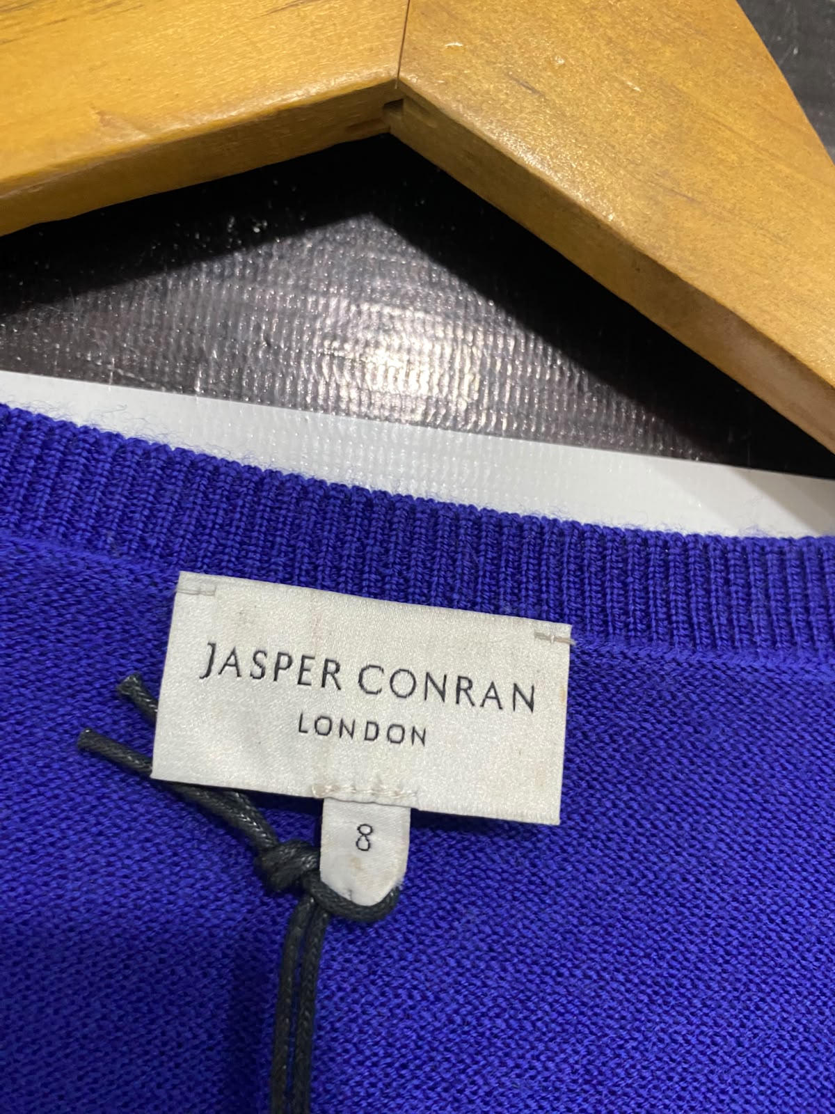 JASPER CONRAN |S | BUST 15 | A72 |  LONDON BLUE SQUARE-NECK HALF-SLEEVE RIBBED KNIT TOP