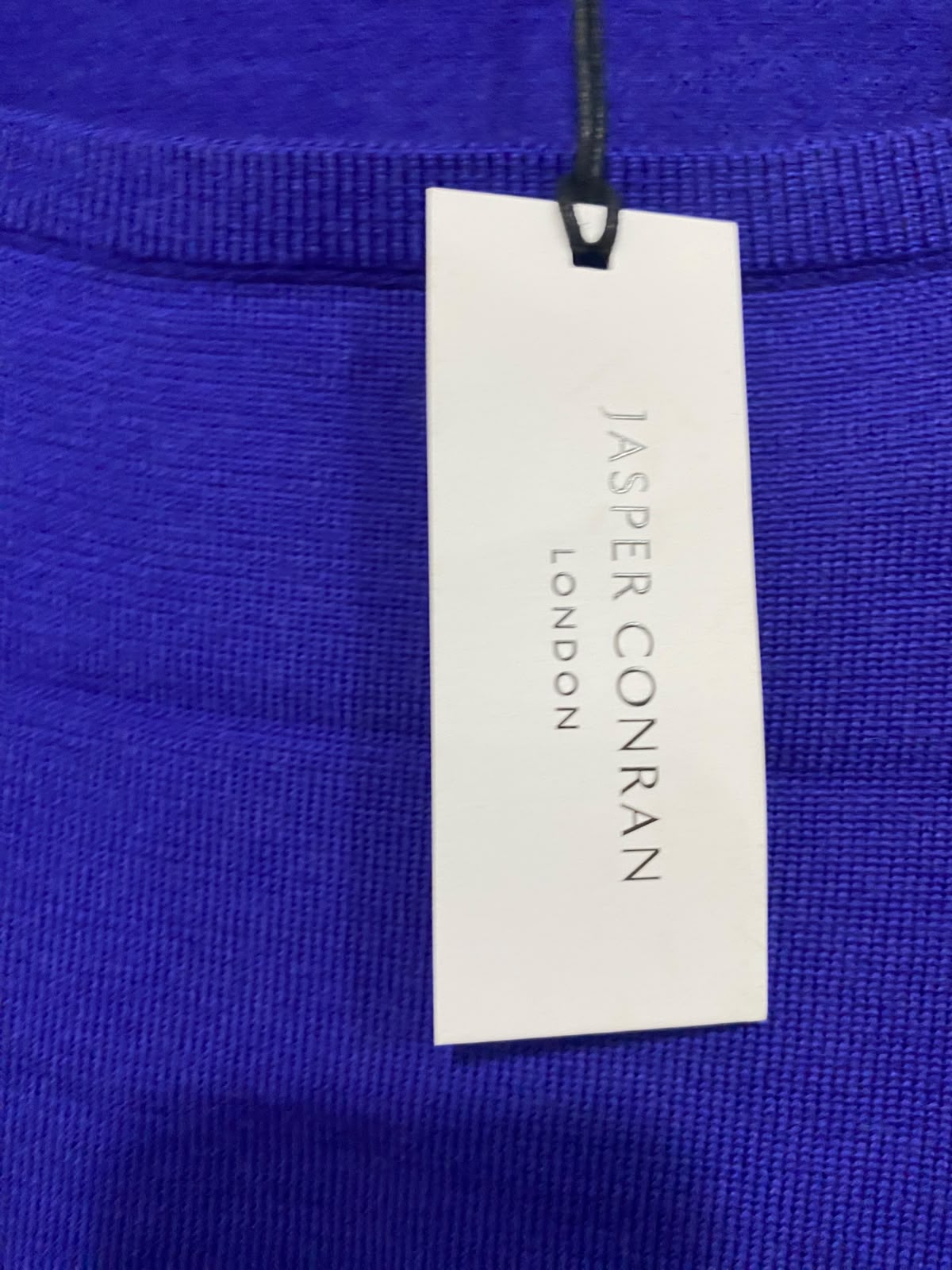 JASPER CONRAN |S | BUST 15 | A72 |  LONDON BLUE SQUARE-NECK HALF-SLEEVE RIBBED KNIT TOP