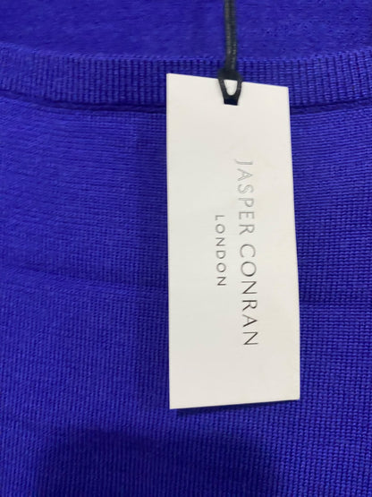 JASPER CONRAN |S | BUST 15 | A72 |  LONDON BLUE SQUARE-NECK HALF-SLEEVE RIBBED KNIT TOP