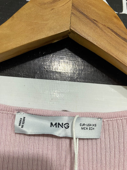 MNG |XS | BUST 12 | A72 |  PINK RIBBED SCOOP-NECK SHORT-SLEEVE KNIT TOP